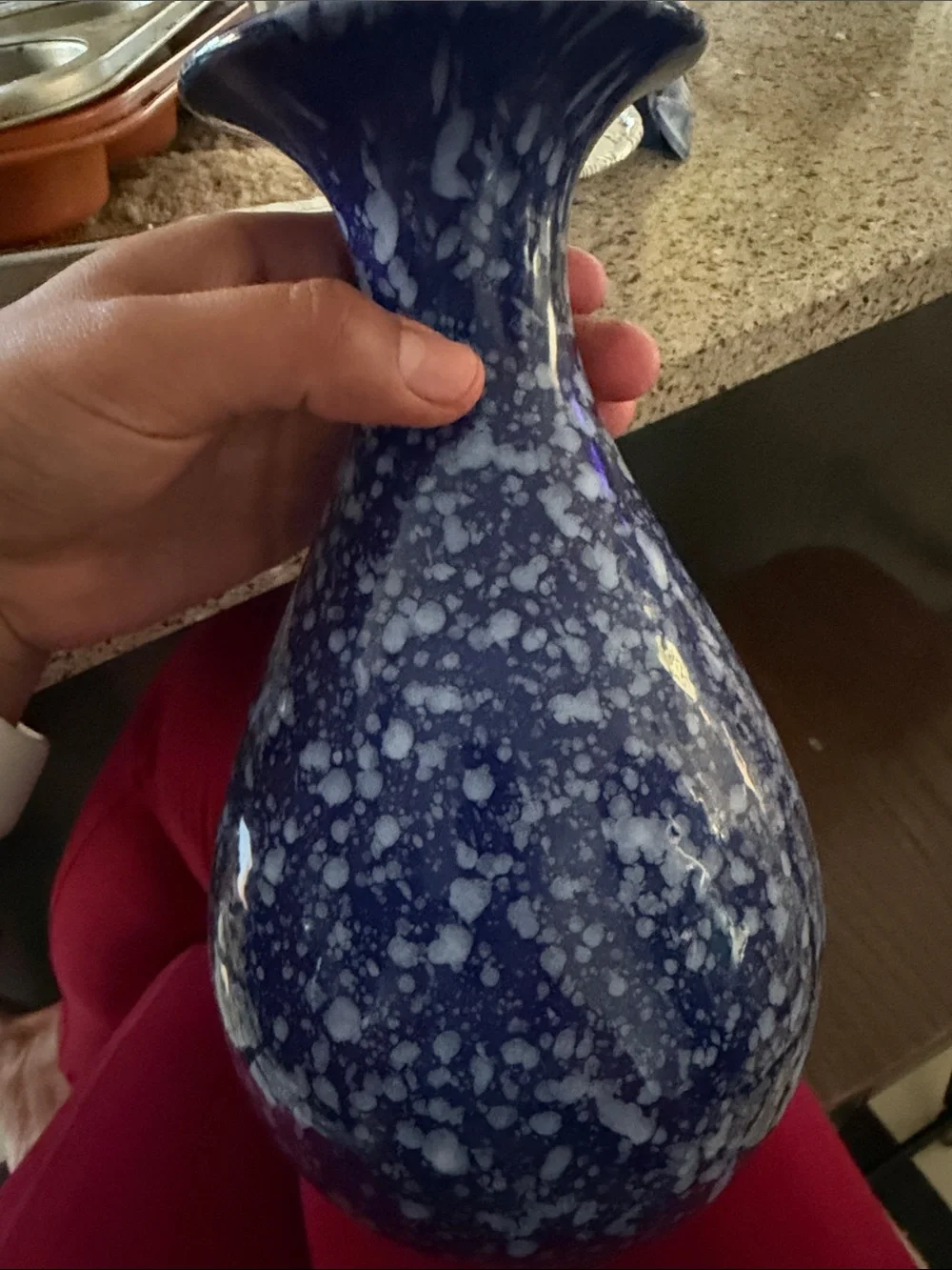 Blue Speckled Ceramic Vase - Decorative Home Accent